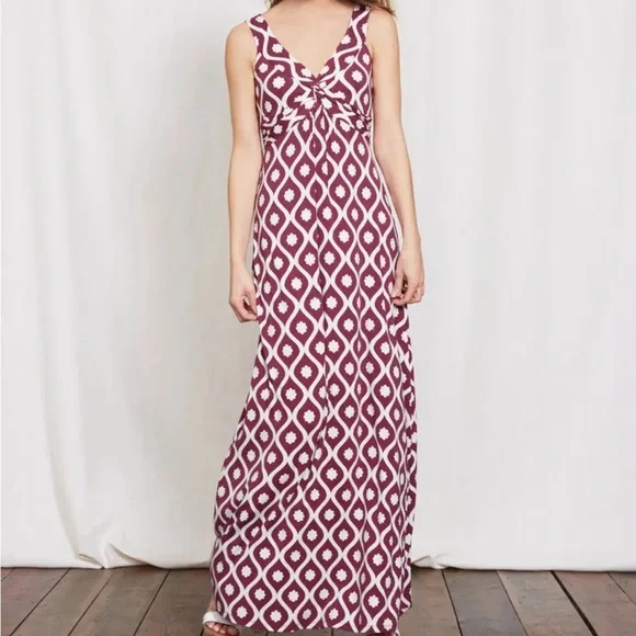 Boden Maxi Dress Long Geo Floral Print V Neck Sleeveless Purple White Twist: 10 - Picture 1 of 10